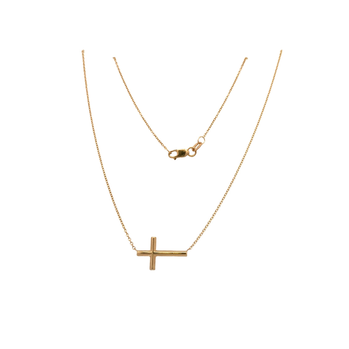 ESTATE Sideways Cross Necklace in Yellow Gold with 16" Chain