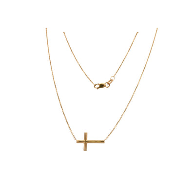 ESTATE Sideways Cross Necklace in Yellow Gold with 16" Chain