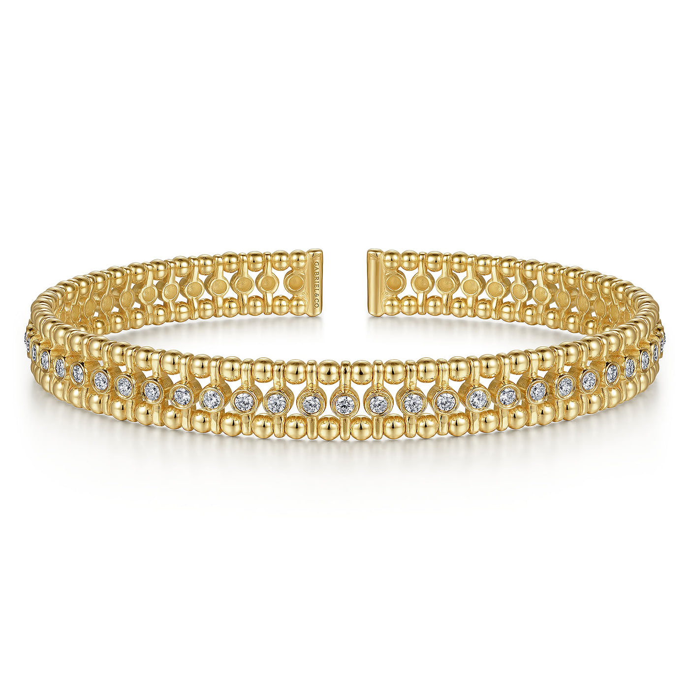 Wide Bujukan Diamond Beaded Bangle in Yellow Gold  by Gabriel & Co.