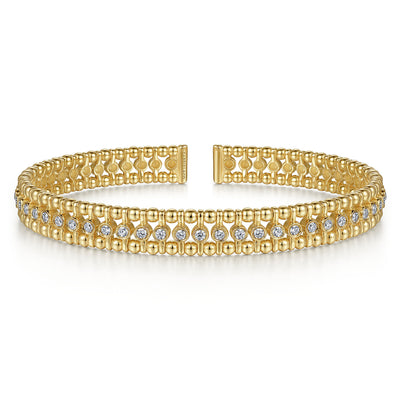 Wide Bujukan Diamond Beaded Bangle in Yellow Gold  by Gabriel & Co.