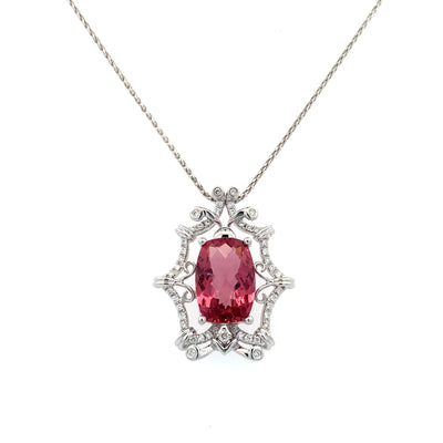 ESTATE Pink Tourmaline and DIamond Pendant in White Gold