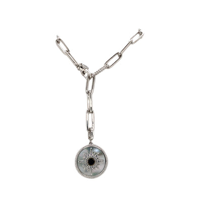MOP Medallion Pendant with Sapphires in Silver by Gabriel & Co.