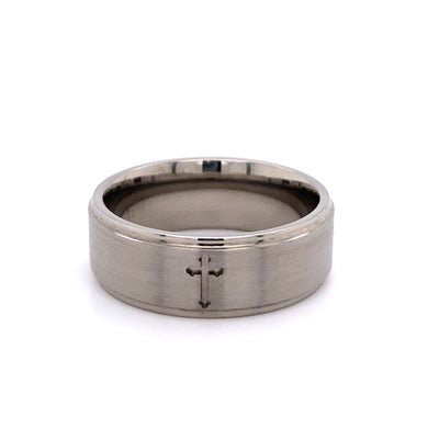 Fancy 8mm Cross Wedding Band in Titanium