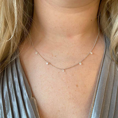Five Station Dashing Diamond Necklace in White Gold