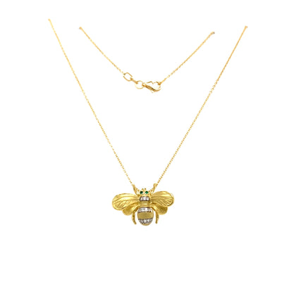 Diamond nd Emerald Bee Pendant in Yellow Gold by Simon G