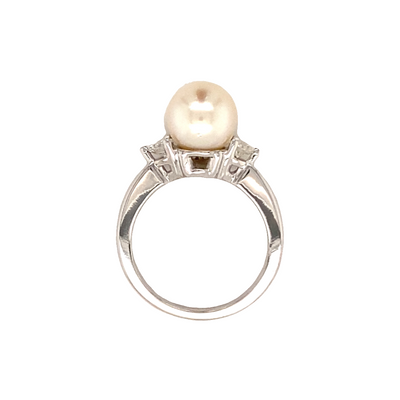 Pearl and Diamond Ring in White Gold by B&C