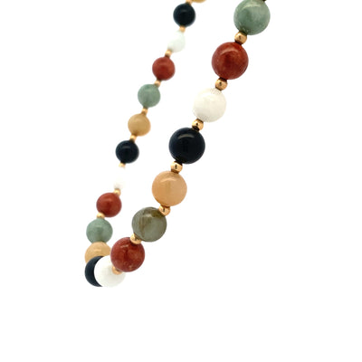 ESTATE Multi-colored Jade Beaded Necklace in Yellow Gold