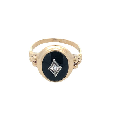 ESTATE Onyx & Diamond Ring in Yellow Gold