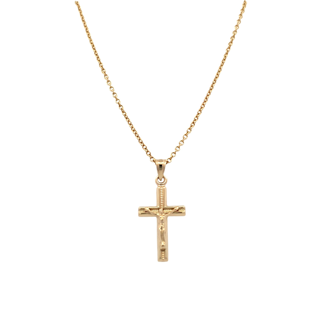 Concave Textured Crucifix in Yellow Gold with 22" Chain