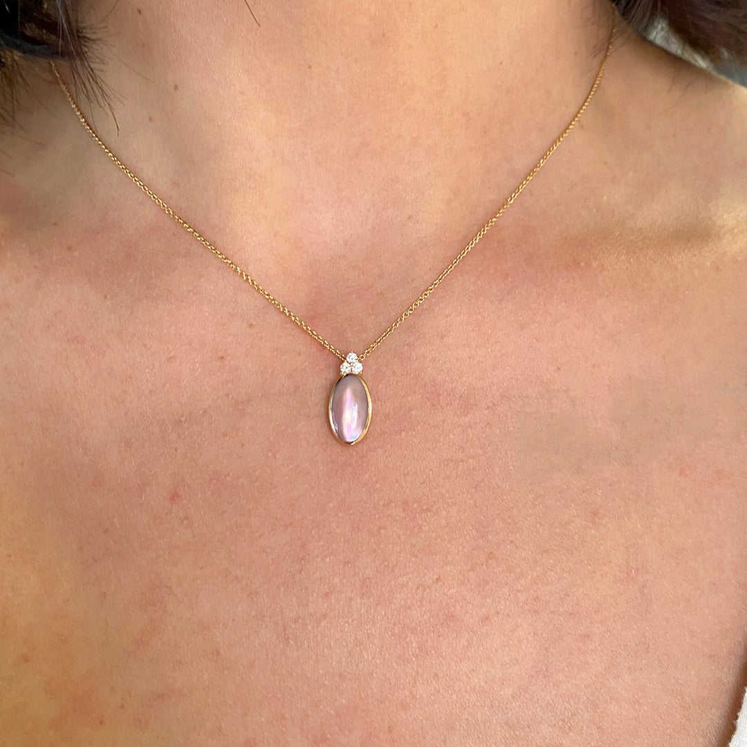 Pink Mother of Pearl and Diamond Drop Pendant in Rose Gold by Kabana