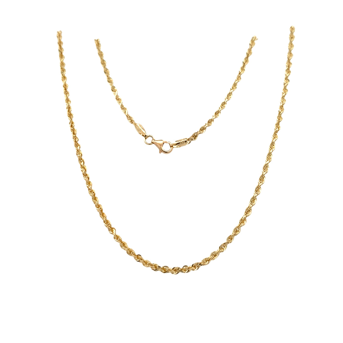 Rope Chain 22" 2.5mm Diamond Cut Solid Link in 10K Yellow Gold
