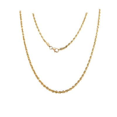 Rope Chain 22" 2.5mm Diamond Cut Solid Link in 10K Yellow Gold