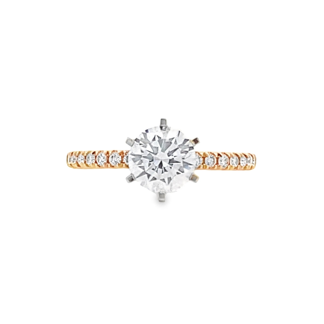 Round Diamond Side Stone Engagement Ring in Two-Tone Gold by B&C
