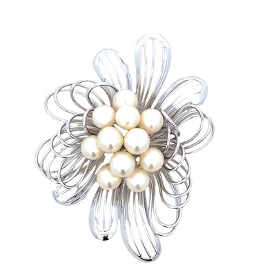 ESTATE Large Cluster Pearl Floral Pin in Silver