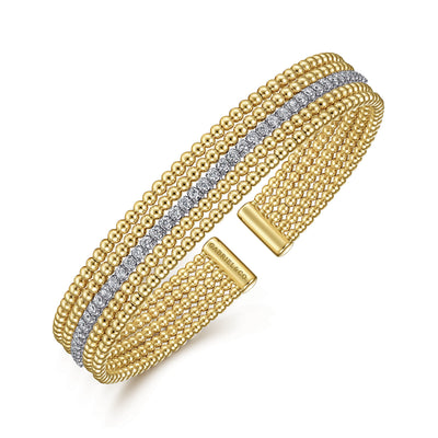 Wide Bujukan Diamond Beaded Bangle in Yellow Gold by Gabriel & Co.