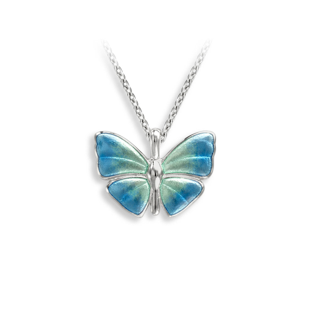 Blue Enamel Butterfly Necklace in Silver by Nicole Barr