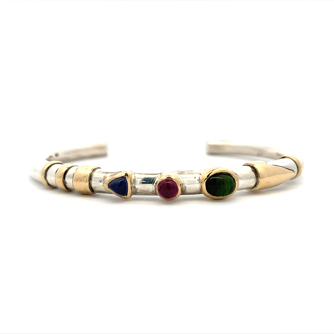 Estate Mixed Gemstone Bangle in Two-Tone Gold