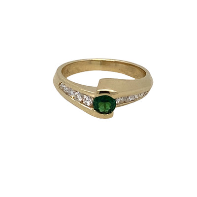 ESTATE Tsavorite Garnet and Diamond Ring in Yellow Gold