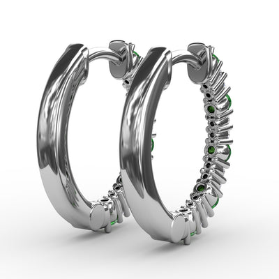 Emerald and Diamond Hoop Earrings in White Gold by Fana