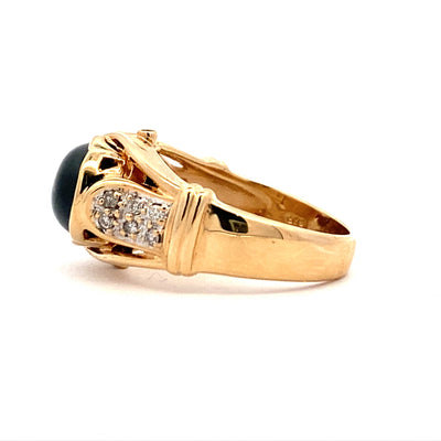 Estate Black Linde Star Ring in Yellow Gold