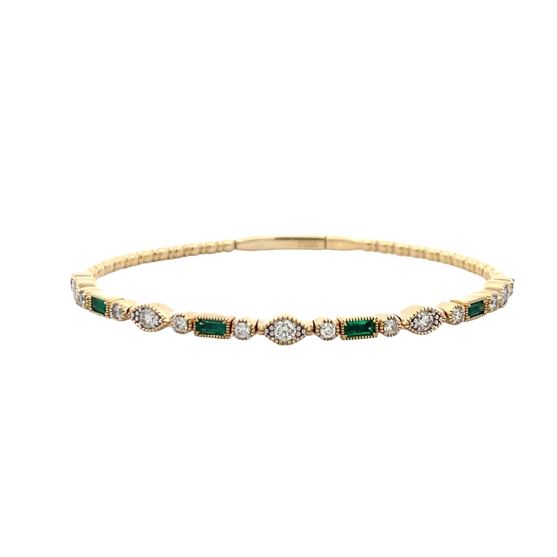 Emerald and Diamond Bangle in Yellow Gold