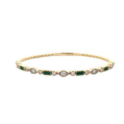 Emerald and Diamond Bangle in Yellow Gold
