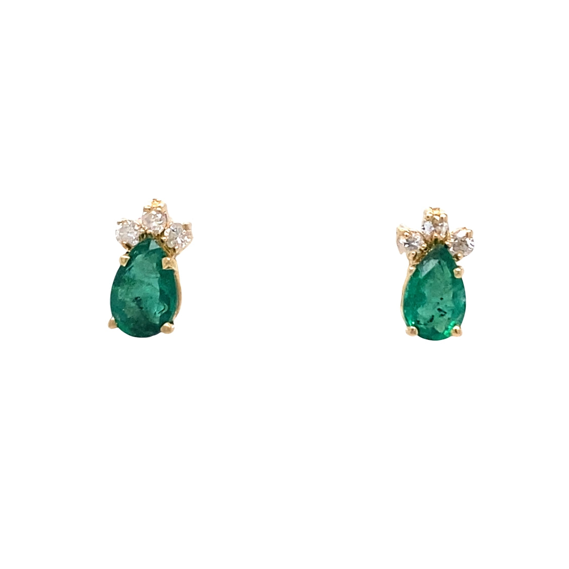 ESTATE Emerald and Diamond Studs in Yellow Gold