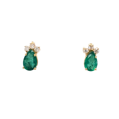 ESTATE Emerald and Diamond Studs in Yellow Gold