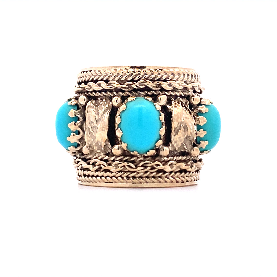 Estate 14 Karat Yellow Gold Turquoise Ring