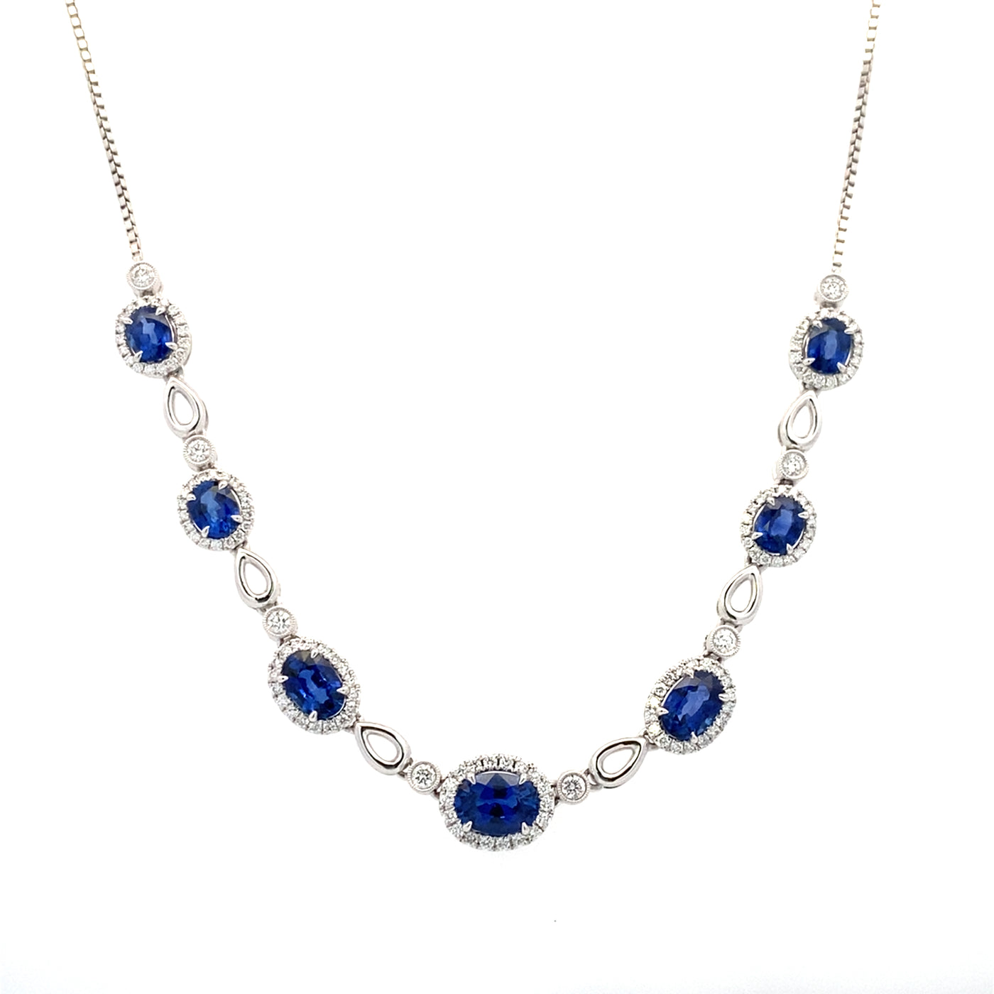 18K White Gold 4.03CTW Oval Sapphire and .85CTW Diamond Necklace by Simon G