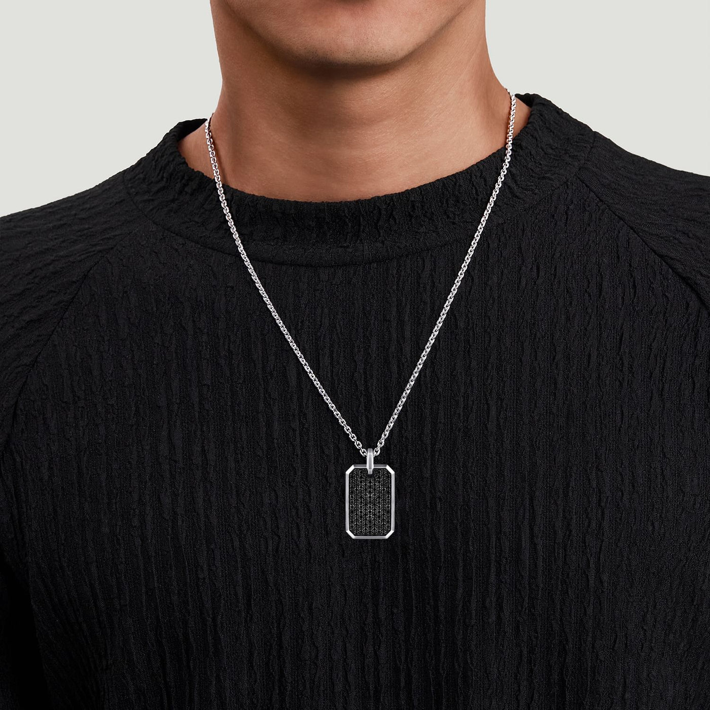 Men's Black Spinel Dog Tag in Silver by Gabriel & Co.