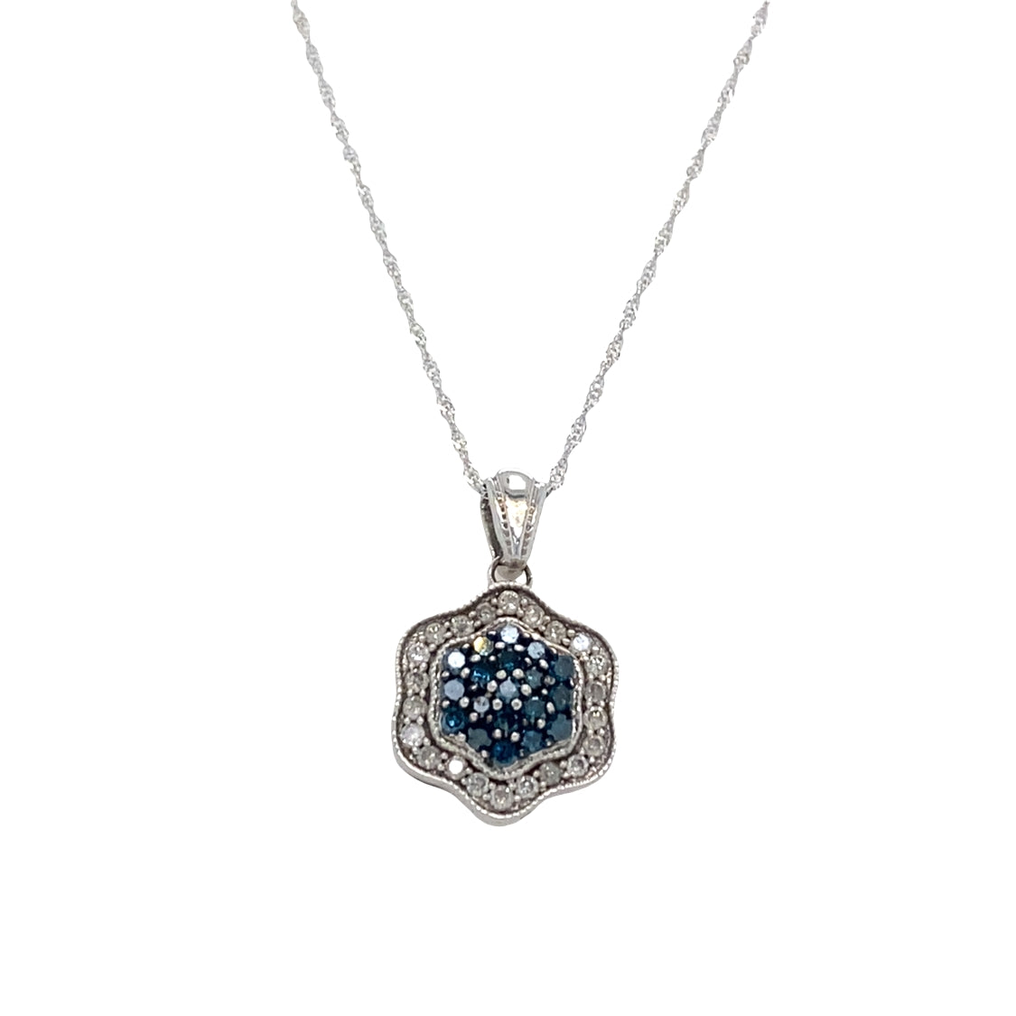 ESTATE Blue and White Diamond Pendant in White Gold
