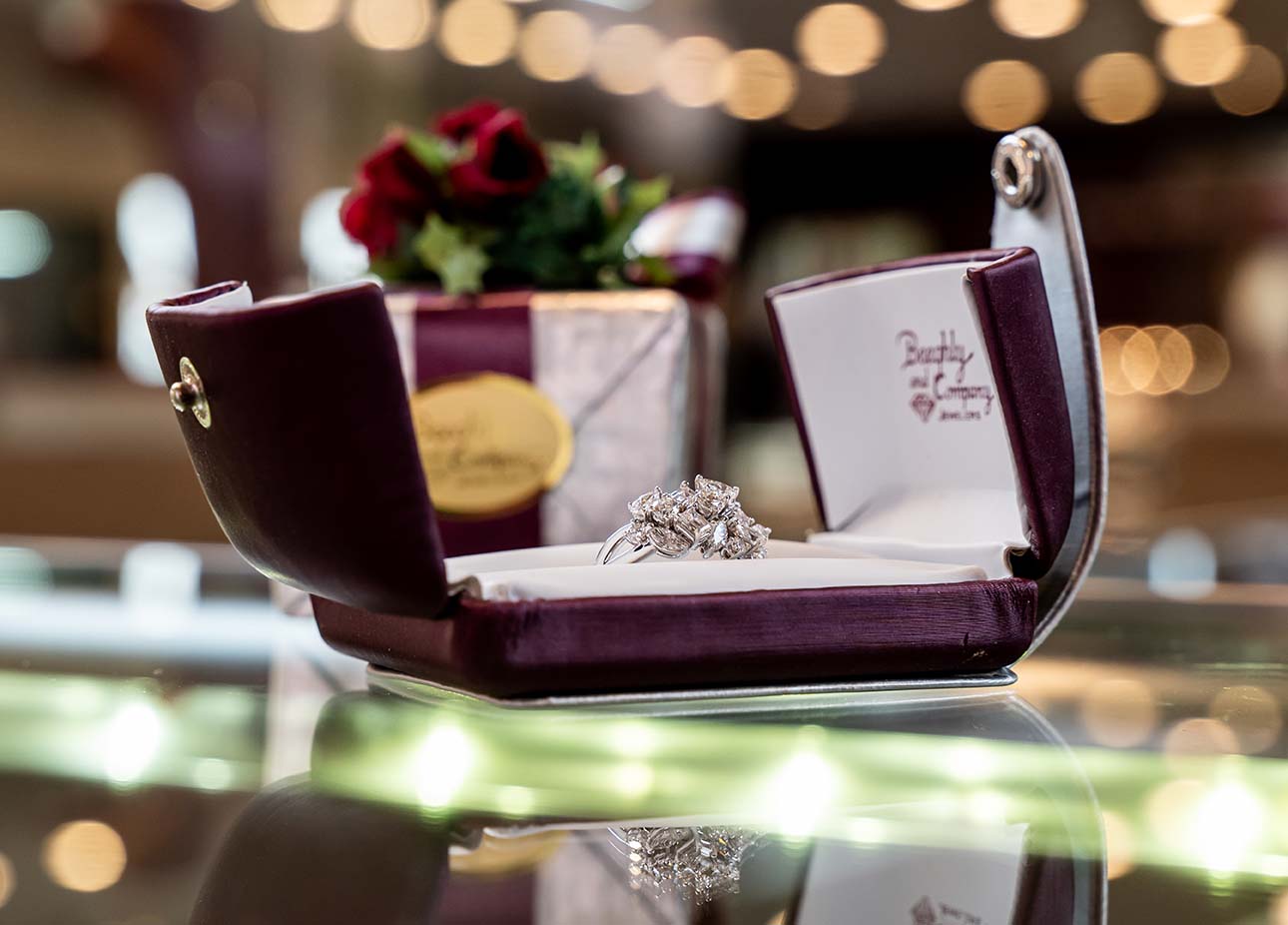 Beeghly & Co. Jewelers box with diamond ring 