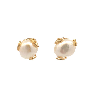 ESTATE Pearl Studs in Yellow Gold