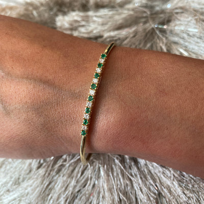 ESTATE Emerald and Diamond Bangle in Yellow Gold