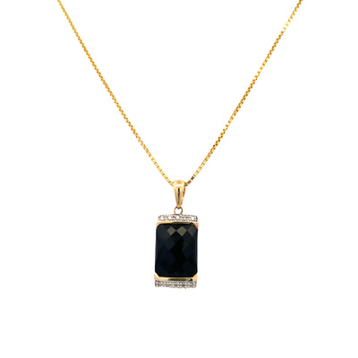ESTATE Onyx and Diamond Pendant in Yellow Gold