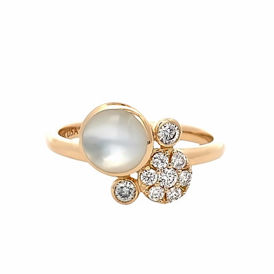White Mother Of Pearl and Diamond Ring in Yellow Gold by Kabana