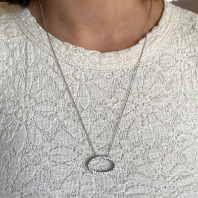 ESTATE Diamond Oval Pendant in White Gold