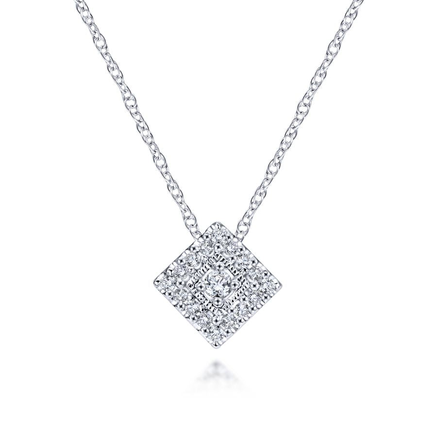 Square Cluster Diamond Pendant in White GOld by Gabriel & Co.