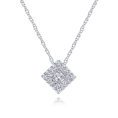 Square Cluster Diamond Pendant in White GOld by Gabriel & Co.