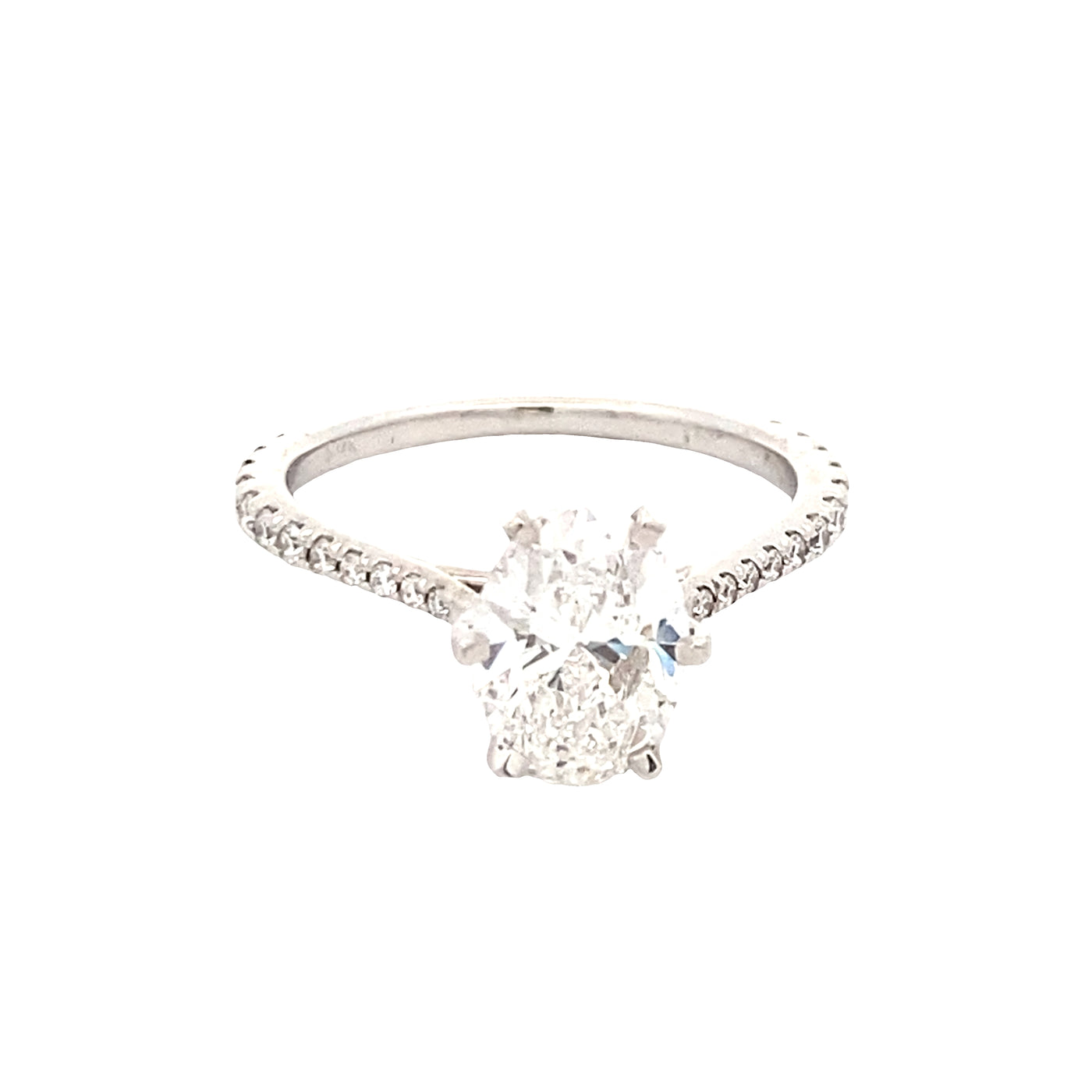 Lab Grown Oval with Side Stone ER in White Gold