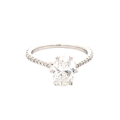 Lab Grown Oval with Side Stone ER in White Gold