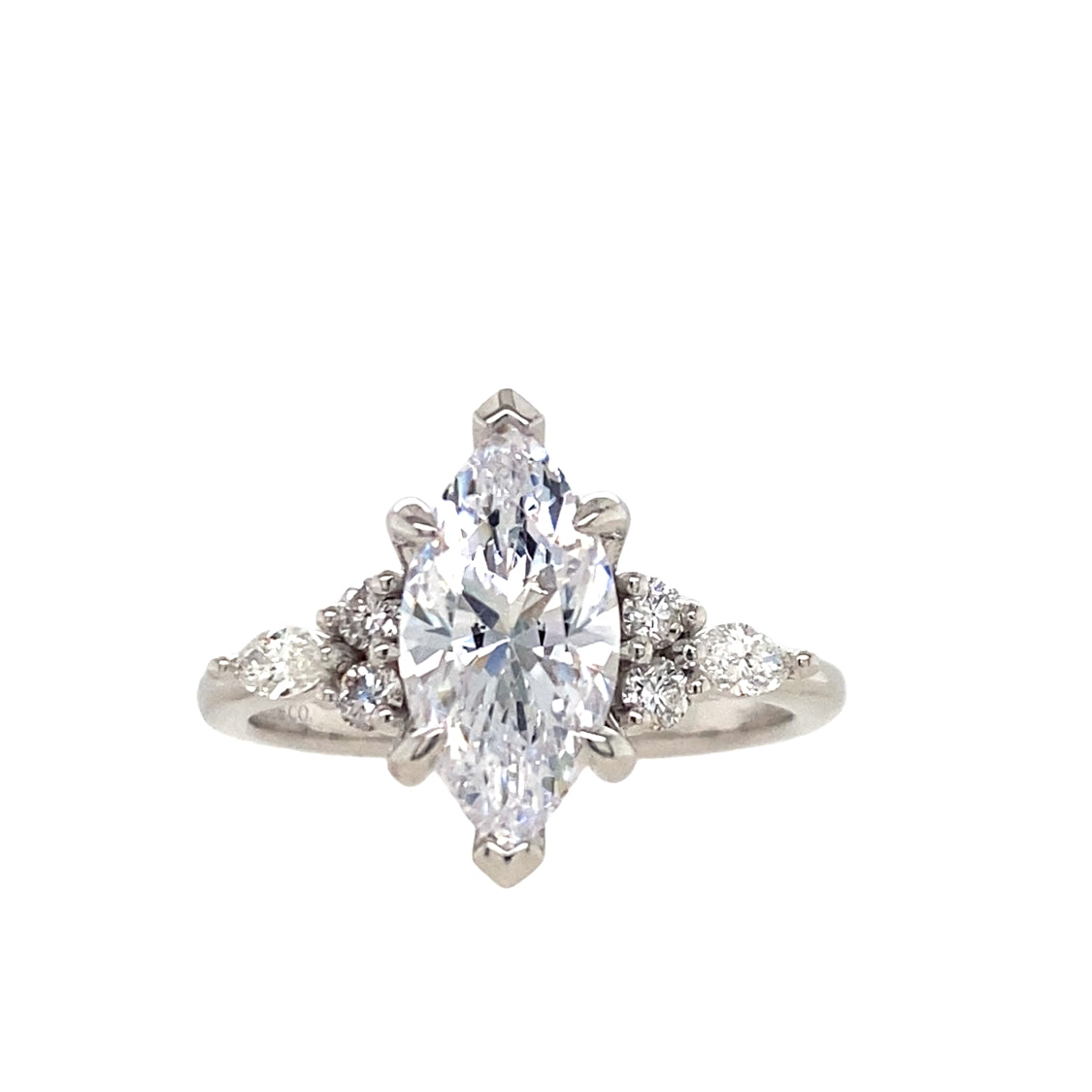 Marquise Center, Side Stone Engagement Ring in White Gold By Gabriel & Co.