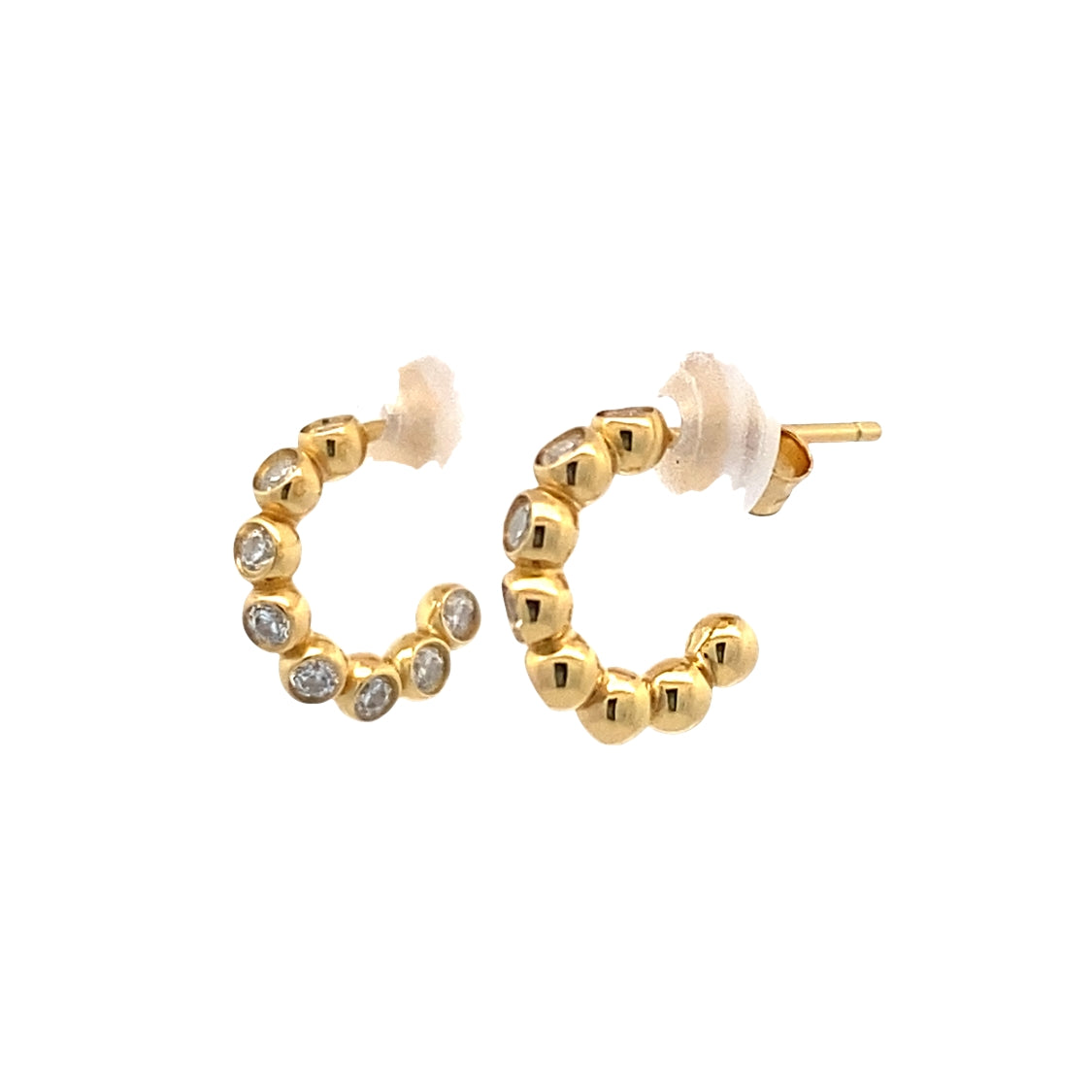 CZ Beaded Huggies in Silver with Yellow Gold Plating by Ania Haie