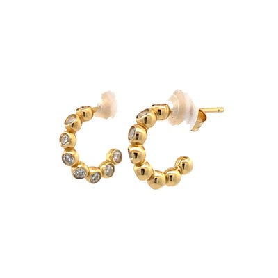 CZ Beaded Huggies in Silver with Yellow Gold Plating by Ania Haie