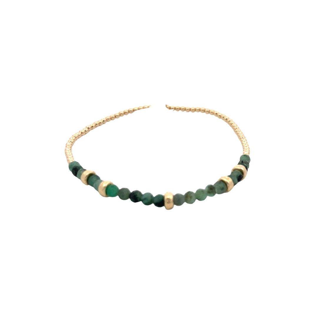 2MM Expandable Bracelet with Emerald and Rondelles in SIlver with Yellow Gold Plating