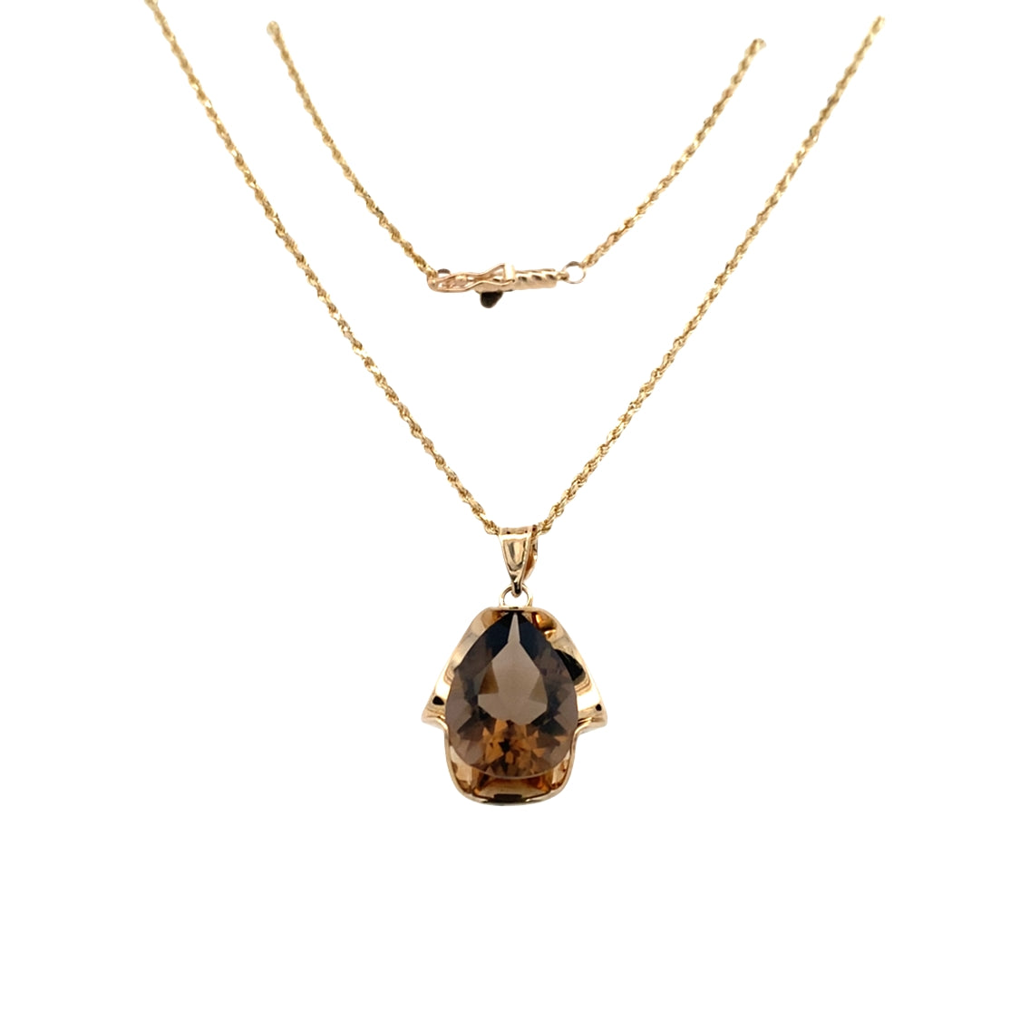 ESTATE Smoky Quartz Pendant in 14K Yellow Gold with 20" Rope Chain