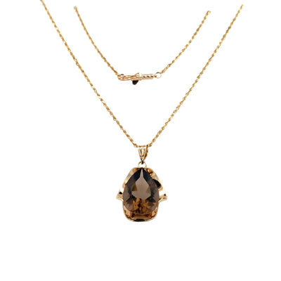 ESTATE Smoky Quartz Pendant in 14K Yellow Gold with 20" Rope Chain