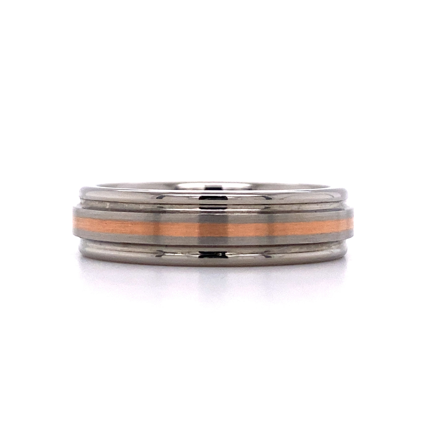 Fancy 6mm Wedding Band in Titanium and Rose Gold