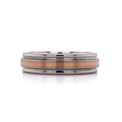 Fancy 6mm Wedding Band in Titanium and Rose Gold